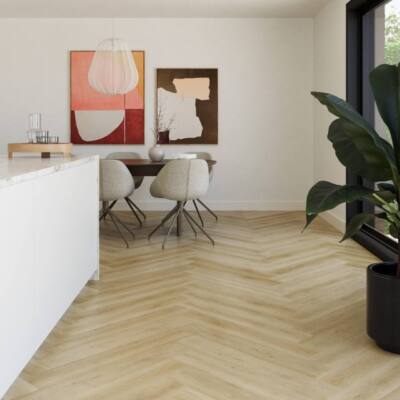 Visgraat pvc vloer Supreme 860 Walnut — ruimtefoto | Vloerpaleis