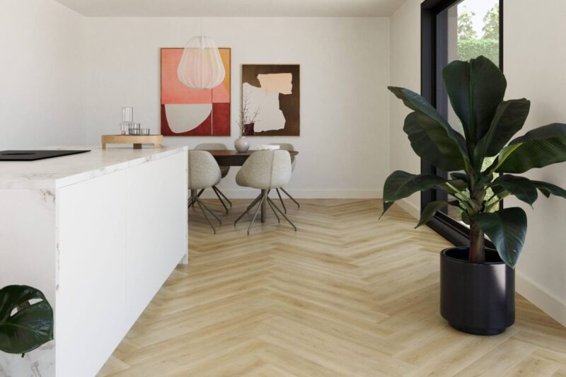 Visgraat pvc vloer Supreme 860 Walnut — ruimtefoto | Vloerpaleis