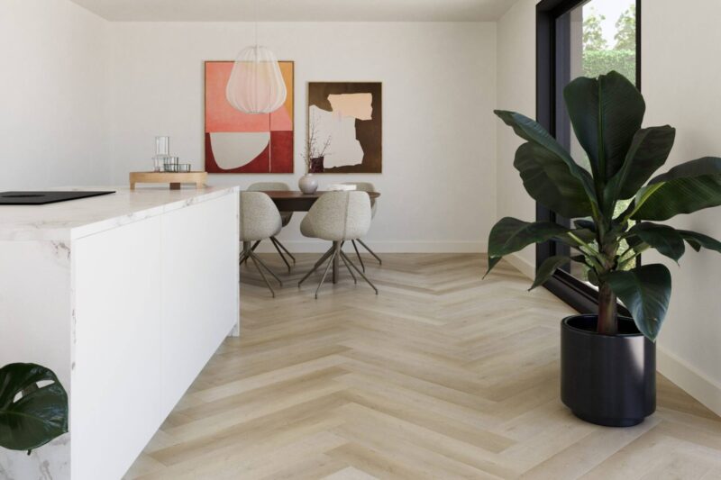 Visgraat pvc vloer Supreme 860 Mokka — ruimtefoto | Vloerpaleis