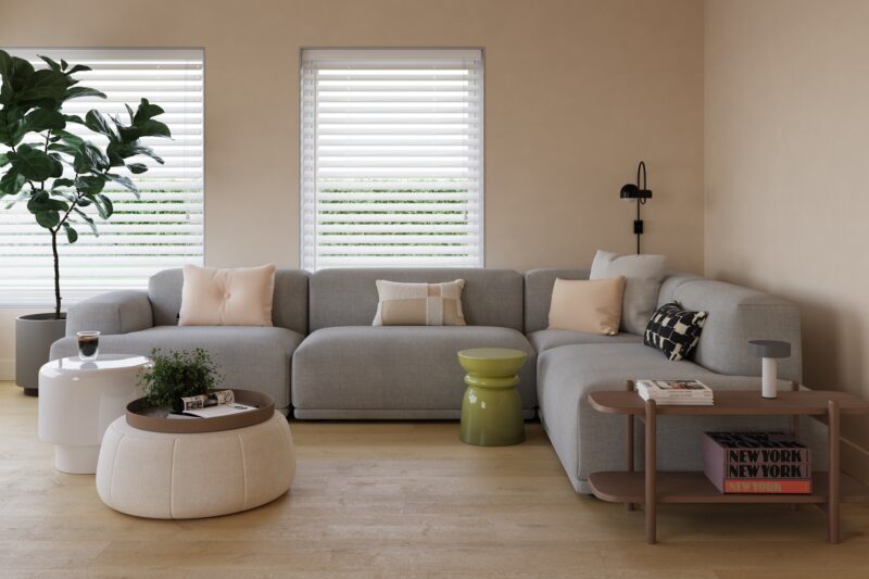 Brede plank pvc vloer Supreme 860 Kaki — ruimtefoto met lichtkoepel | Vloerpaleis