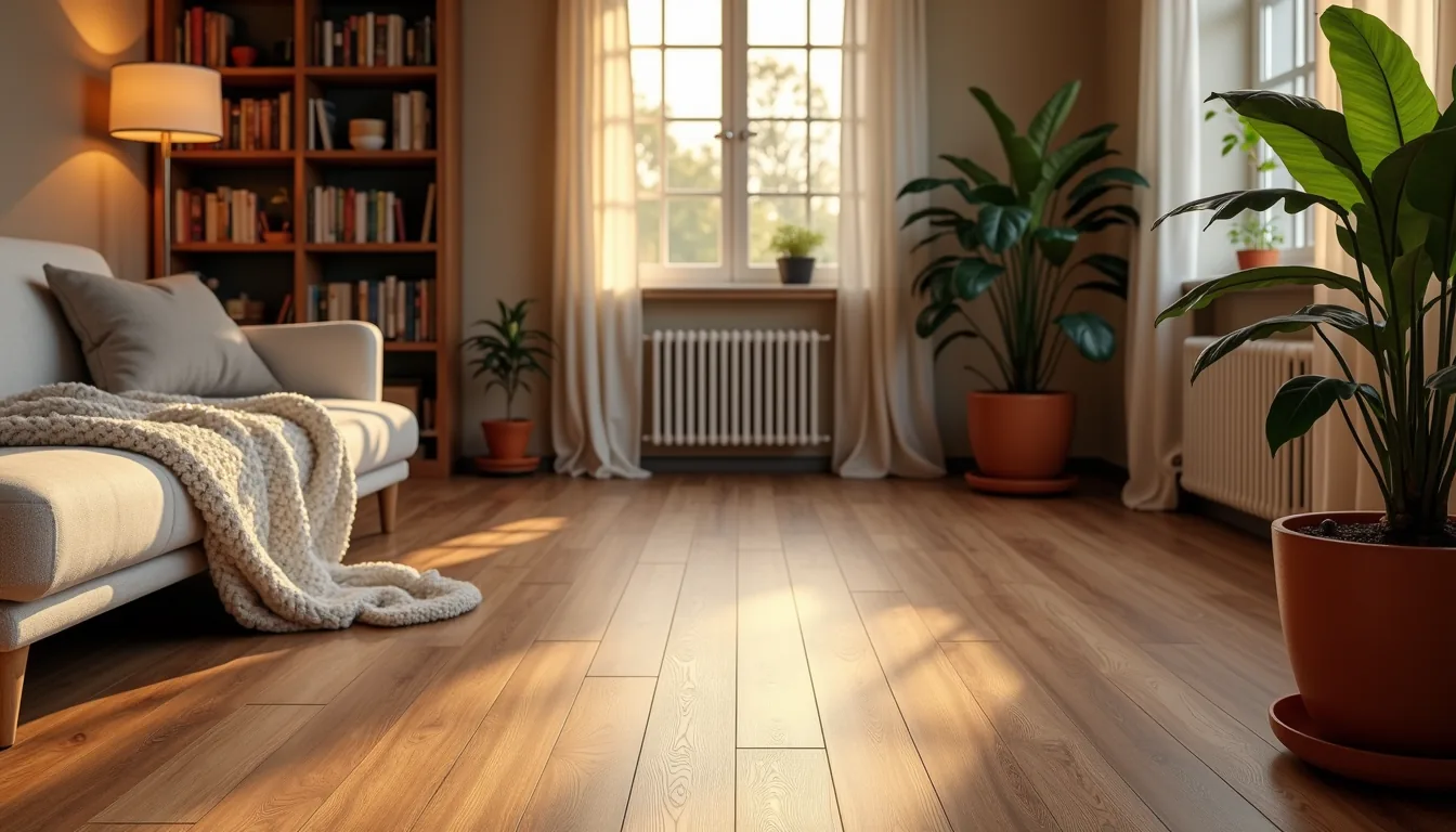 Warme PVC-vloer rechte plank in woonkamer